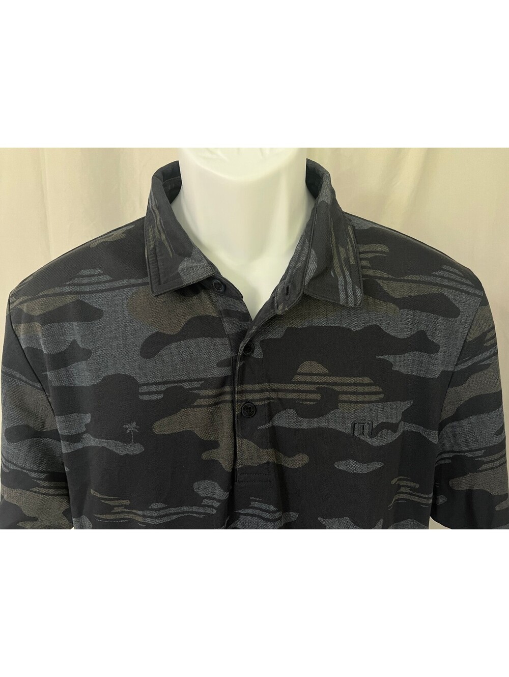 Travis Mathew Men's Blue Gray Camo Pattern Performance Golf Polo Shirt Large L